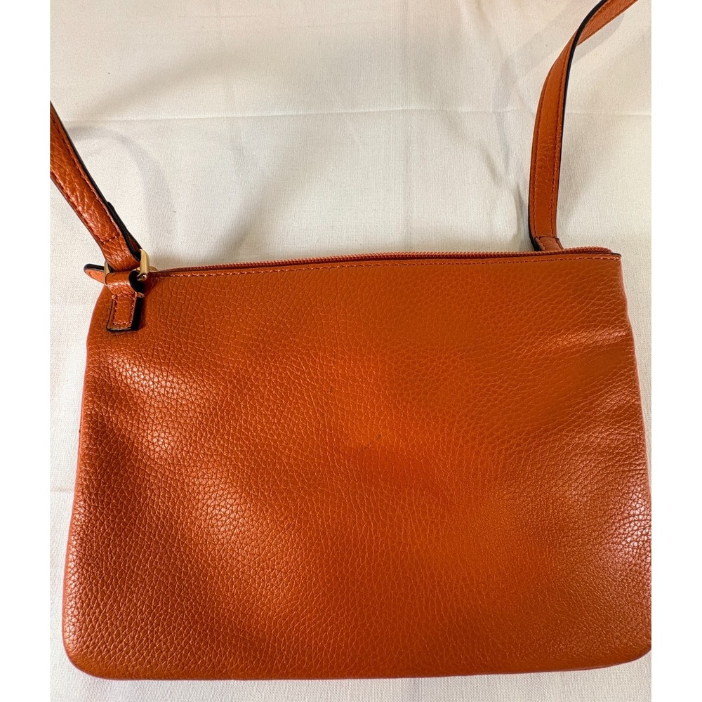 Lauren Ralph Lauren Orange Pebbled Leather Zipper Crossbody Bag - Picture 2 of 8